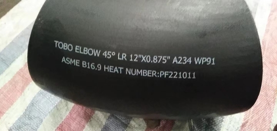 অ্যালয় স্টিল পাইপ ফিটিং 45 কনুই A234 গ্রেড WP91 12&quot; X0.875&quot; বাট ওয়েল্ডিং কনুই
