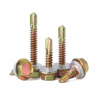 হলুদ হেক্স জিঙ্ক ধাতুপট্টাবৃত স্বয়ং তুরপুন স্ক্রু বৃত্তাকার sealing সঙ্গে